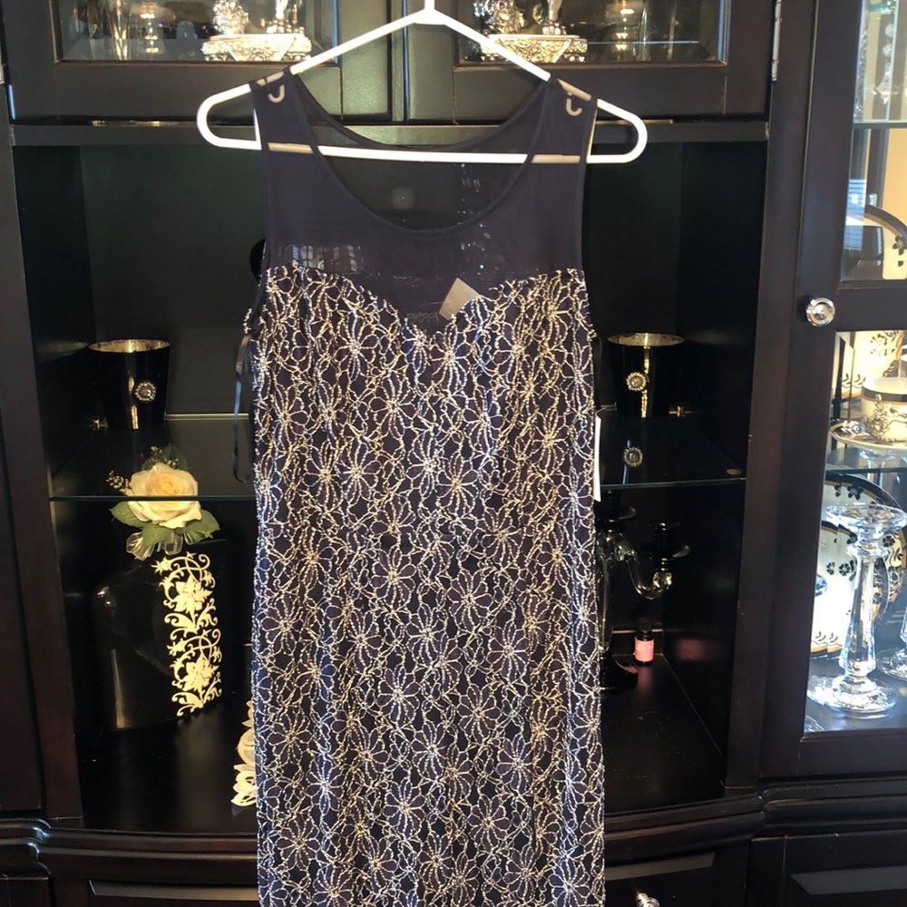 Navy blue gown.